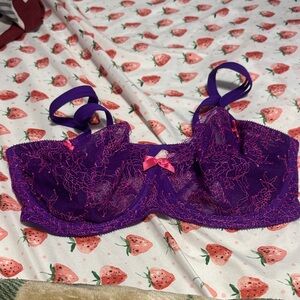 Victoria's Secret Purple Lace Bra with Pink Trim